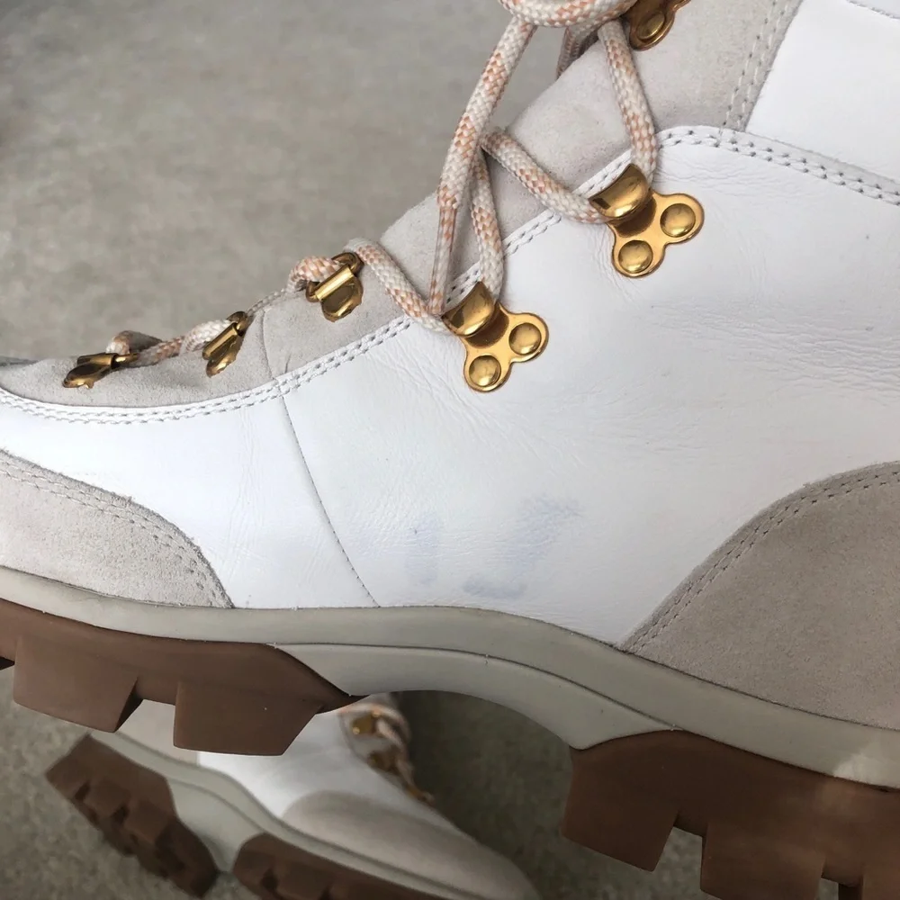 Veronica Beard Galina Boot In White And Snow Leather Lace up Boots Size 10.5